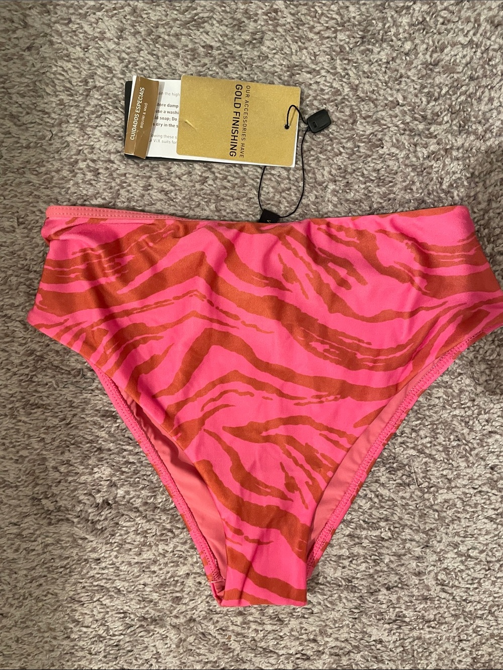 Vix Paula Hermanny High-Waist Bikini Bottom Pink with Orange Zebra print xs nwt